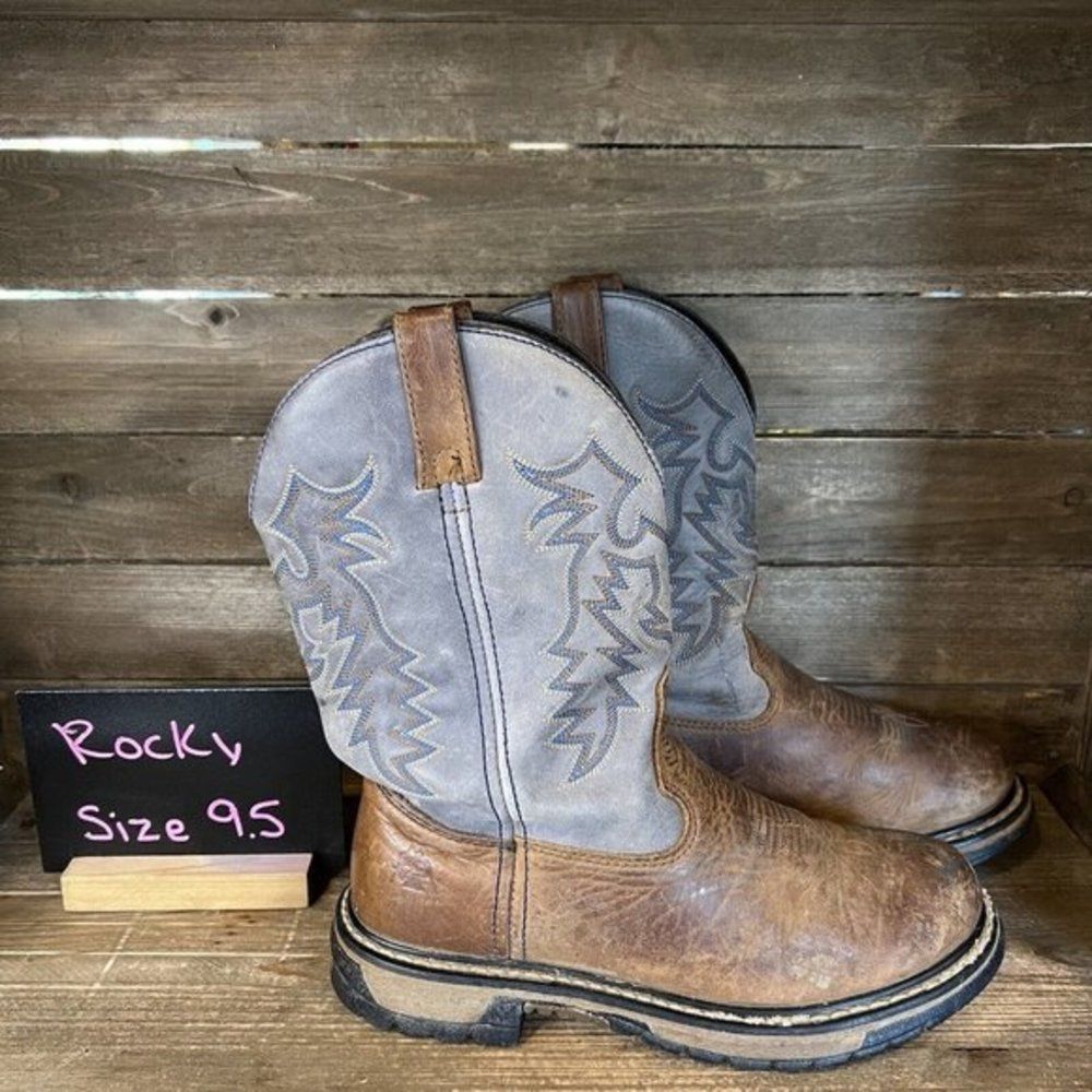 Womens Rocky Ride Branson Brown Leather Western Roper Cowboy Boots Size‎ 9.5 M